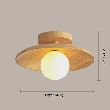 Elegant Trä Taklampa 1-Ljus Mini Semi-Flush Mount Hallbelysning Carvallo