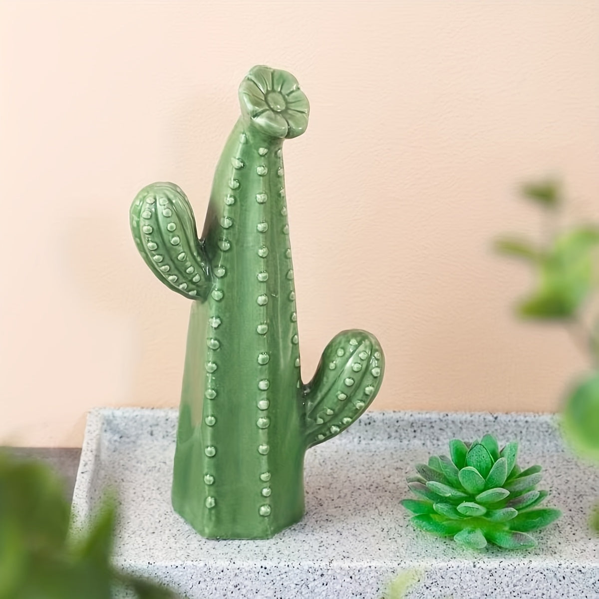 Trio av Keramiska Kaktusdekorationer – Randiga & Texturerade Inomhusornament Carvallo
