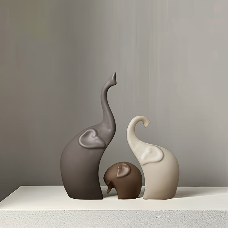 Set med 3 Keramiska Elefantfigurer – Modern Matt Dekoration för Vardagsrum eller Kontor Carvallo