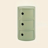 Sängbord med runda plastförvaringslådor Carvallo