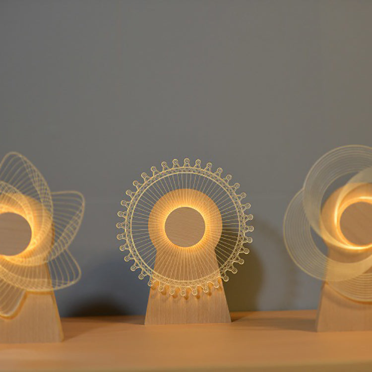 Art Deco träpinwheel-lampa – USB-laddnings-LED-lampa MILA Sverige