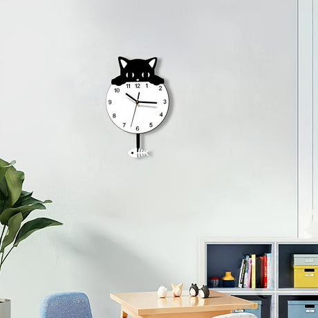 Purrfect Time Stilig Svängande Katt Väggeklocka Modern Design Carvallo