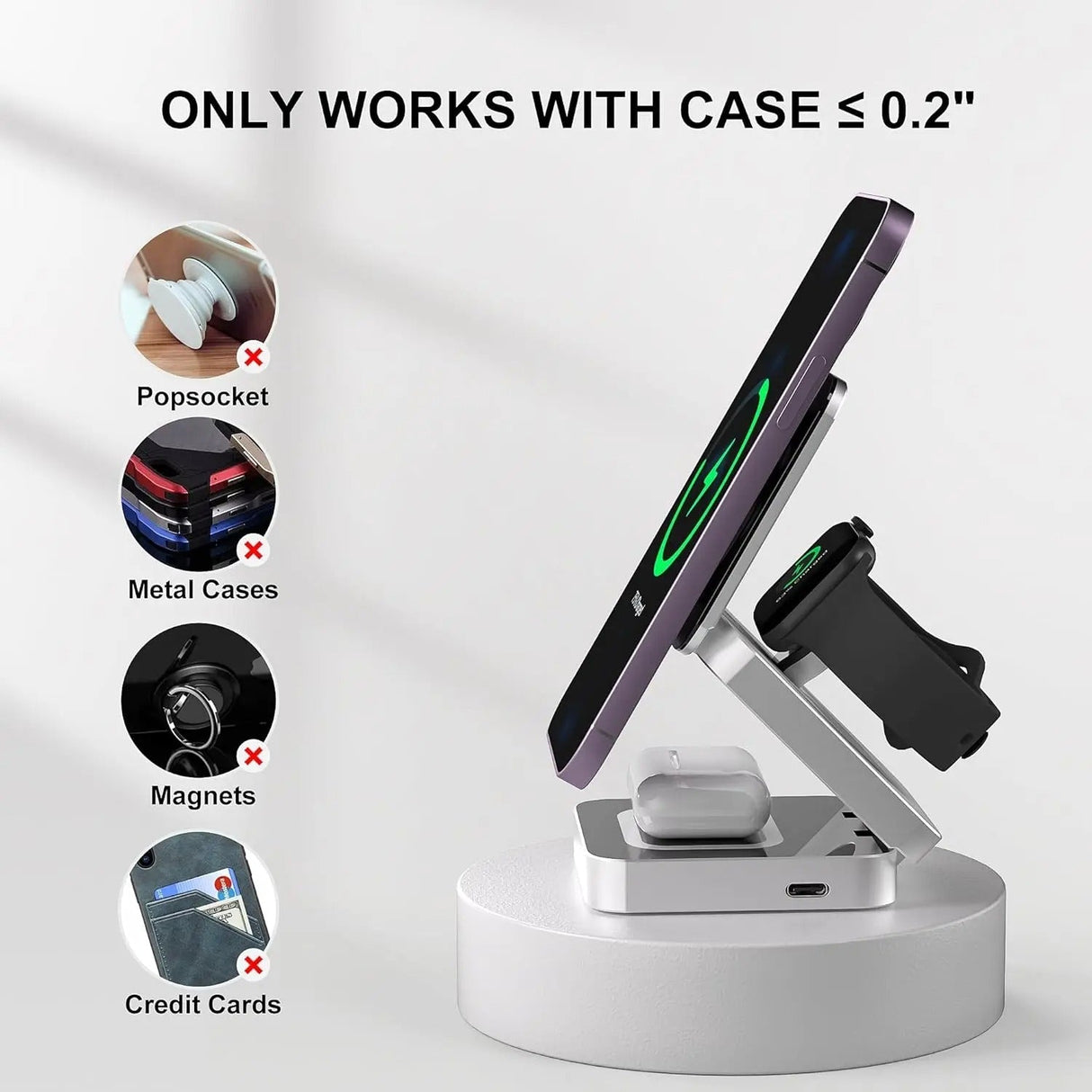 3 i 1 Snabb Magnetisk Fällbar Trådlös Laddare För iPhones, AirPods och Apple Watches Carvallo
