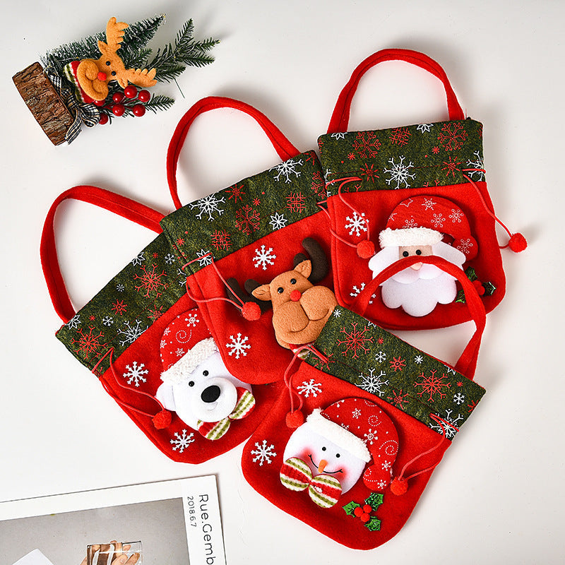 4x Stickade Julklappsäckar, 3D-dockor, Jultomte, Snögubbe, Älg, Isbjörn-Jul-BB-Hemnix
