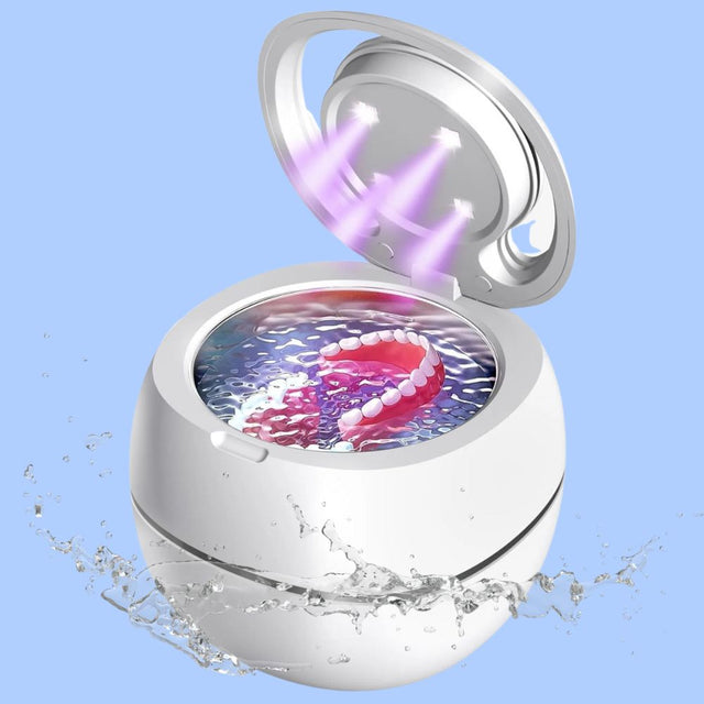 Bärbar ultraljudsrengöring för tandproteser, tandställning och munskydd MILA Sverige