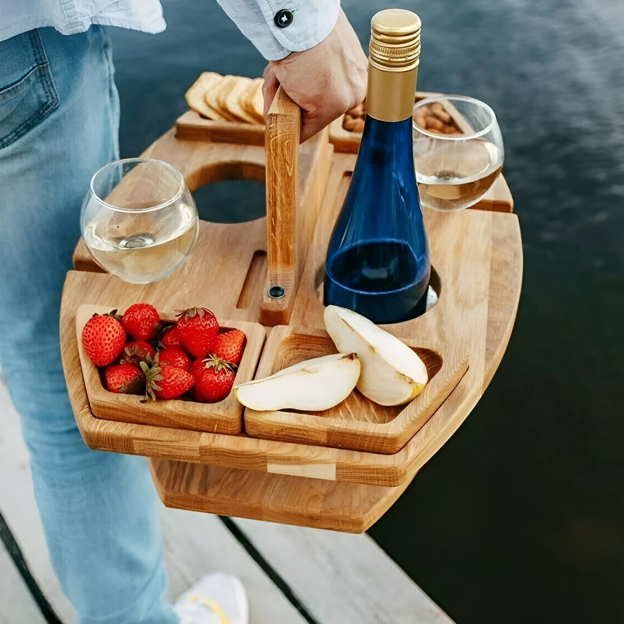 Trä picknick vinbord – Perfekt för vin & snacks utomhus Carvallo