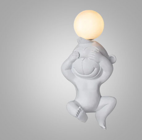 LekfullGlöd - Rolig Apa Vägglampa med Mjölkglas – Dekorativ LED Lampa Carvallo