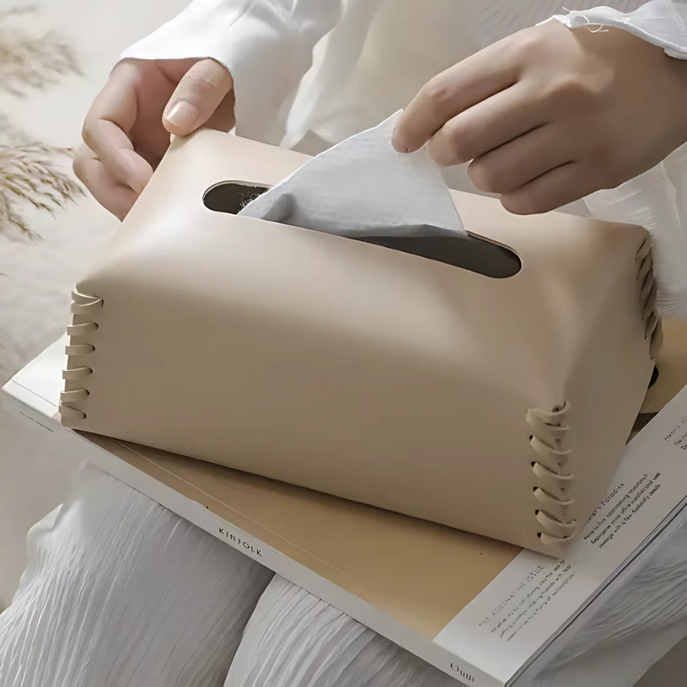 Sewn leather fabric box holder Carvallo