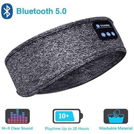 Trådlöst Bluetooth Sovpannband & Ögonmask - Elastiska, Bekväma Hörlurar med Avtagbara Högtalare för Sömn & Träning-Personligt-BB-Grå-Hemnix