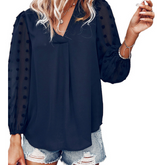 Dam Festtopp Långärmad Hackad Halsringning Mjuk Polyester-Kvinnors toppar-Hemnix-Marinblå-S-Hemnix