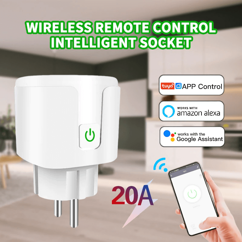 Smart WiFi-Kontakt 16A/20A – Röststyrd Uttagsadapter-Smarta Hem Elkontakt-BB-Hemnix