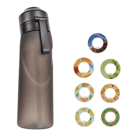 Air Vattenflaska med Doftringar 7 Kapslar 650ml-Personligt-BB-Vattenflaska + 7 kapslar-Frostat svart-Hemnix