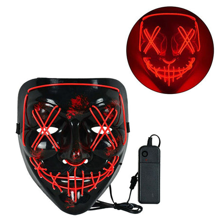 LED Skräckmask för Halloween & Maskerad | Purge-Inspirerad Blinkande Mask med 3 Ljuslägen – Justerbar & Säker EL-Wire Design-Utklädnad-BB-Röd-Hemnix