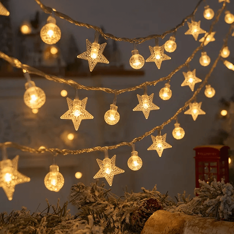 1,5-3m Jultema LED-strängljus, Ljusslinga för Julen - Snöflingor, Renar, Stjärna, Julgran-Jul-BB-Stjärna/Boll-1.5M/10LED-Hemnix