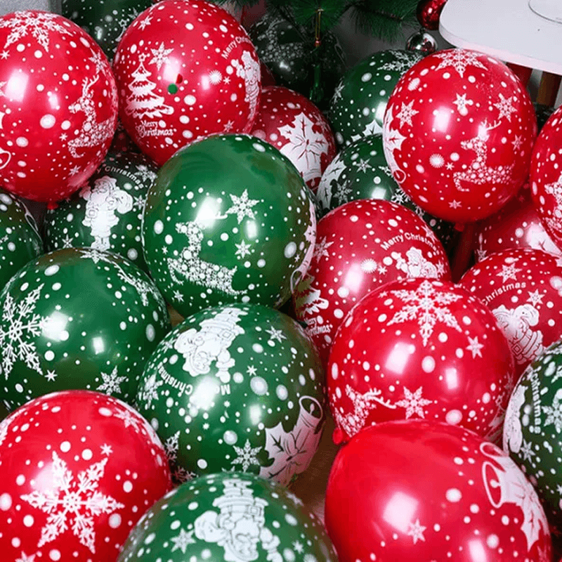 God Jul Ballonger i Flera Färger - Latexballonger Festballonger-Jul-BB-Grön/Röd (Tryckt)-10 st-Hemnix