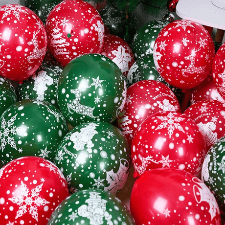 God Jul Ballonger i Flera Färger - Latexballonger Festballonger-Jul-BB-Grön/Röd (Tryckt)-10 st-Hemnix