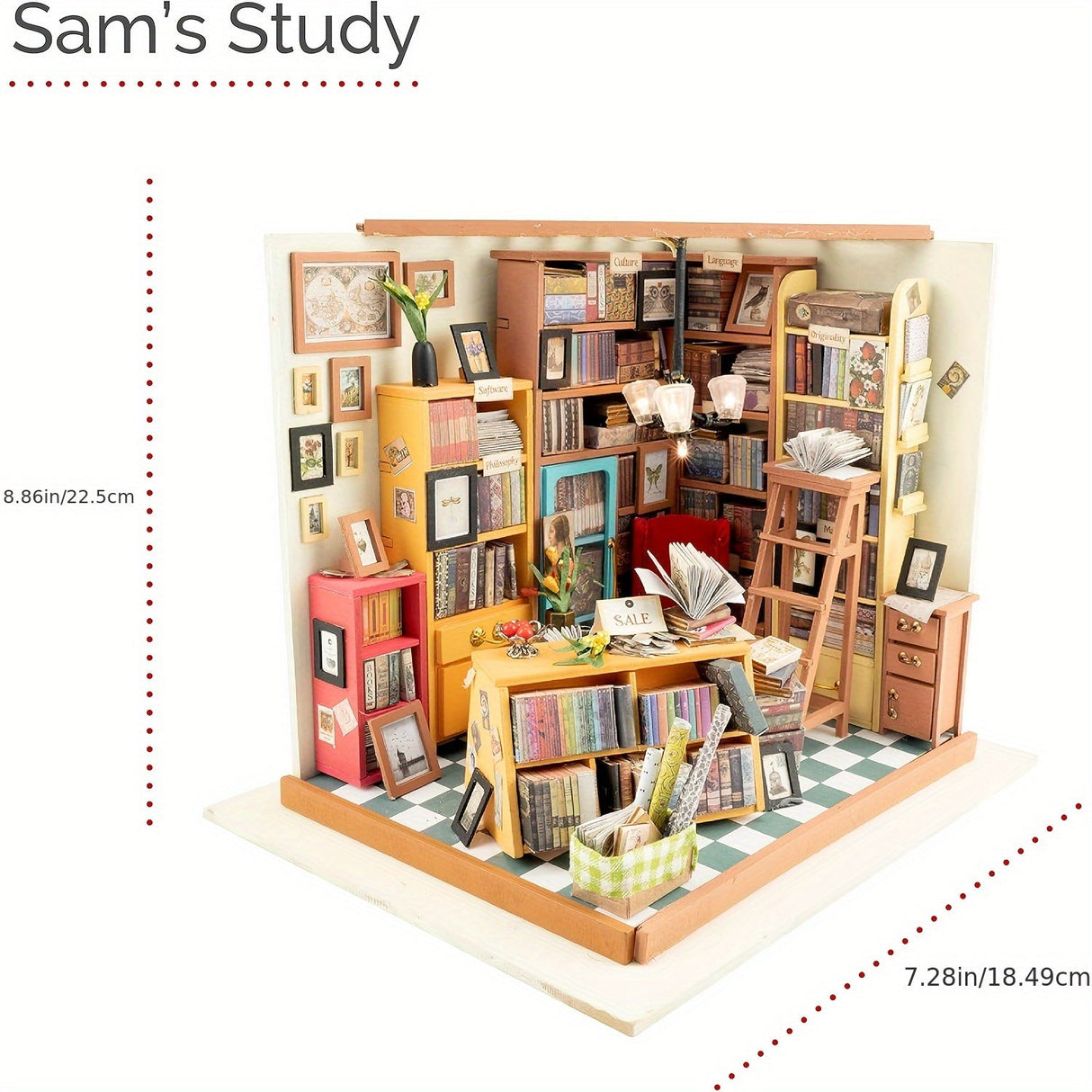 DIY Miniatyrhus Kit – Sam's Studie med Detaljerade Bokhyllor och Möbler Carvallo