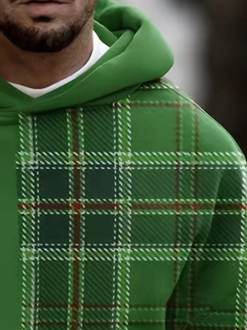 Hoodie Män Rutigt Mönster Avslappnad 100% Bomull