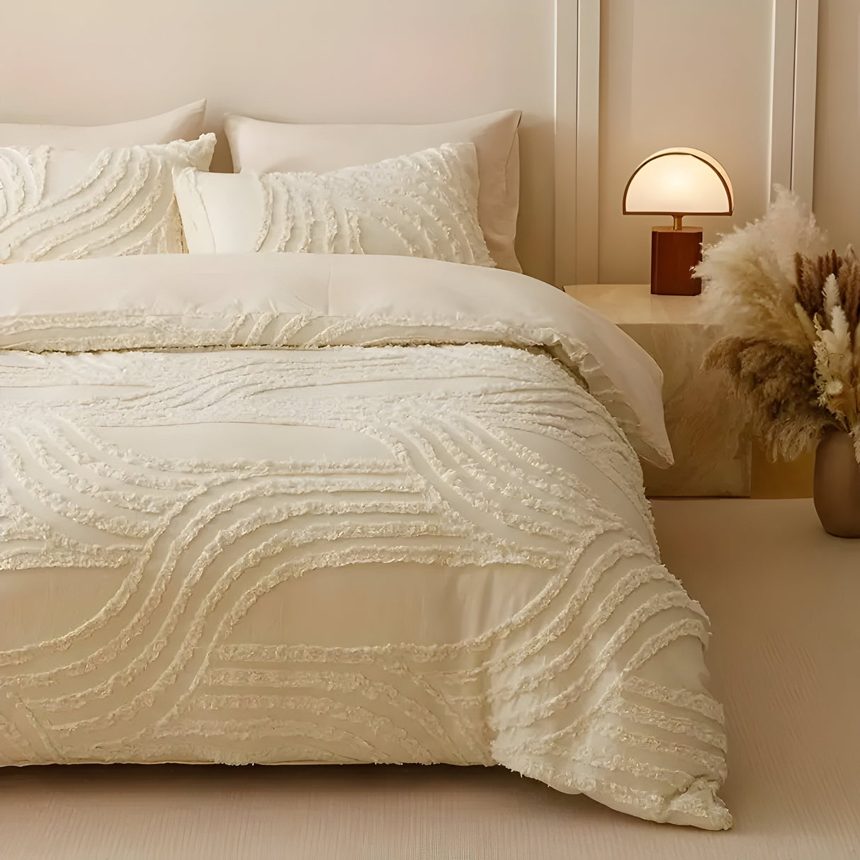 PureHaven Duvet-set - 3 delar Lyxig Randig Klippt Sängöverdrag Carvallo