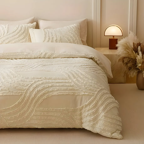 PureHaven Duvet-set - 3 delar Lyxig Randig Klippt Sängöverdrag Carvallo