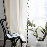 Bomull Linne Beige Gardin med Svart Fransen Carvallo