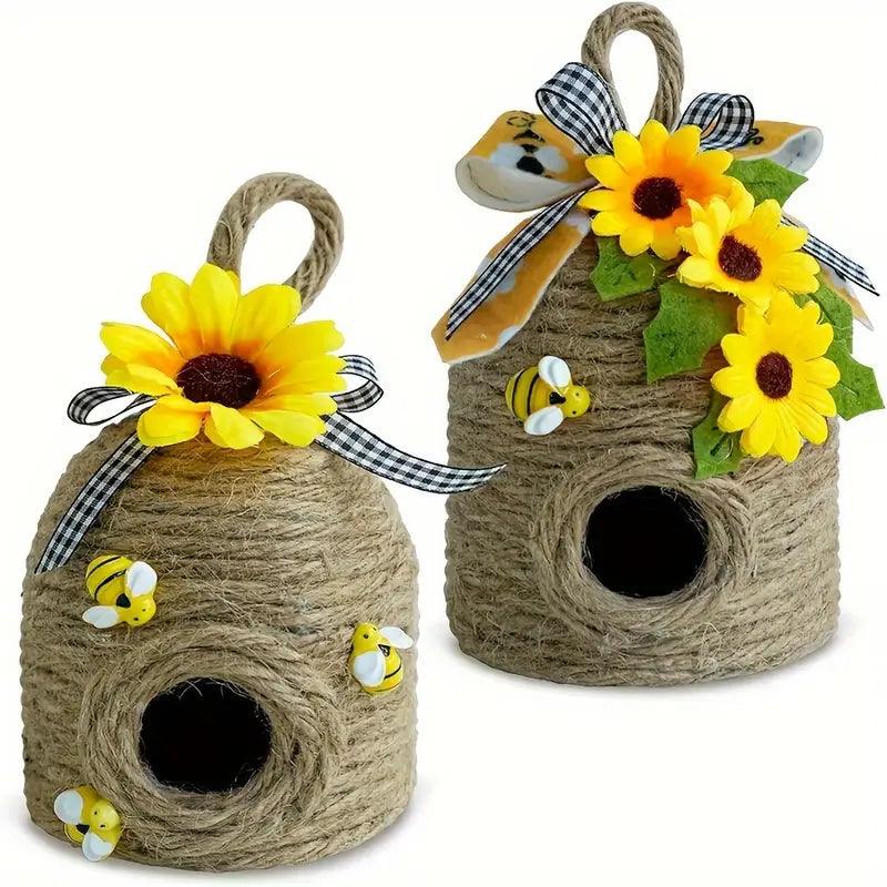 Carvallo Hänge-Binhus | Av naturhampa med solrosdekoration | För trädgård, terrass & vårdekoration | Utan ström Carvallo