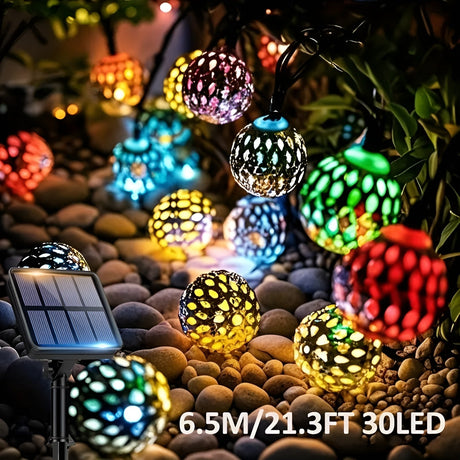 Solbollar ljus i marockansk stil – Färgglada LED-strängljus för trädgård och balkong Carvallo