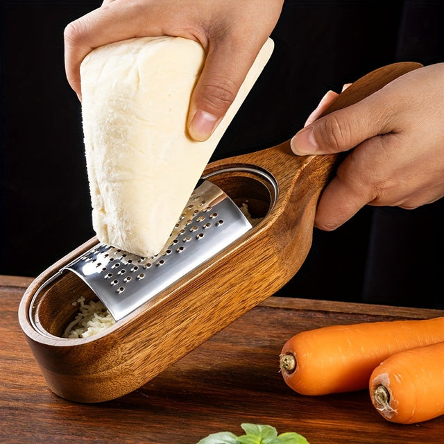 Rivjärn i rostfritt stål - Ost- och grönsaksrivare med flera blad och handtag i akaciaträ MILA Sverige