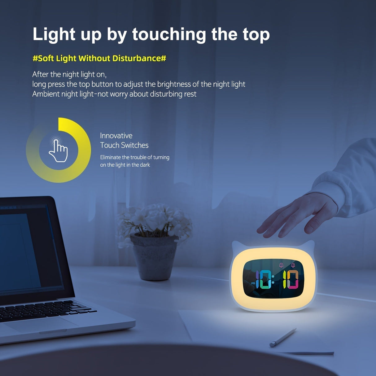 Söt Kattöra Väckarklocka – RGB Nattlampa med 18 Melodier och USB Laddningsbar Carvallo