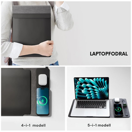 NEXA 4-i-1 Laptopfodral med trådlös laddning-VaruZ-13 & 14 inch-Svart-4-i-1 laptopfodral med trådlös ladning (mobil+hörlurar)-Hemnix