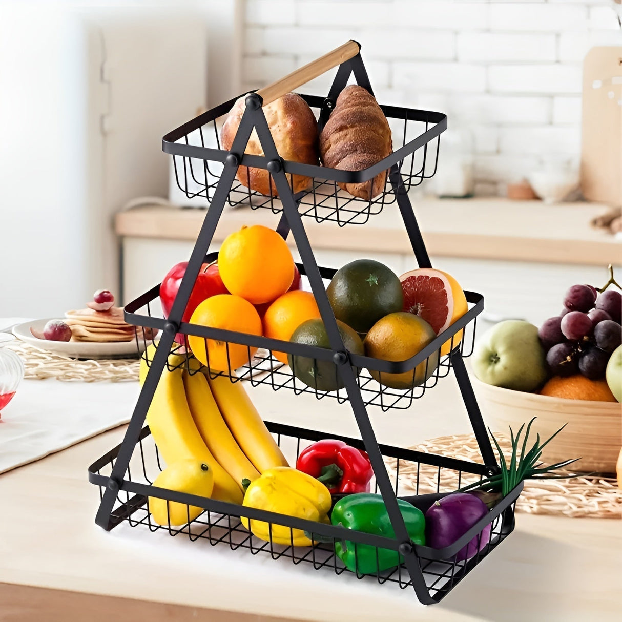 Carvallo-stöckig fruktkorg Fructivo | Metall Svart | Platsbesparande & Dekorativ | Öppet design Carvallo