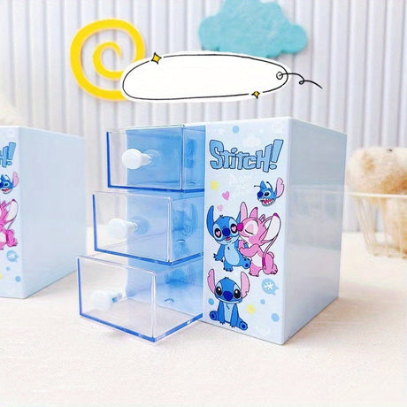 Disney Stitch Cartoon 3-compartment förvaringslåda – Multifunktionell organizer för skrivbord, smycken och leksaker Carvallo
