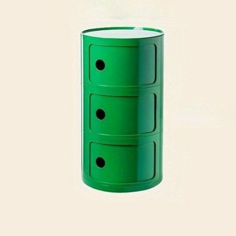 Sängbord med runda plastförvaringslådor Carvallo