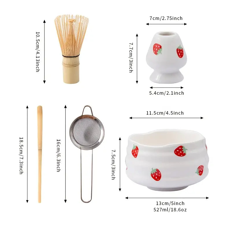 Matcha Set med jordgubbsskål – Traditionellt tillbehör för Matcha Latte Carvallo