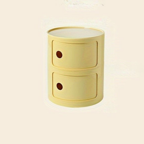 Sängbord med runda plastförvaringslådor Carvallo