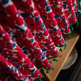 Röd blommig tryck fringed lager gardin i bomull linne Carvallo