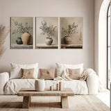 OliveVase Canvas Art - Vintage Minimalist 3-delad Botanisk Väggkonst Carvallo
