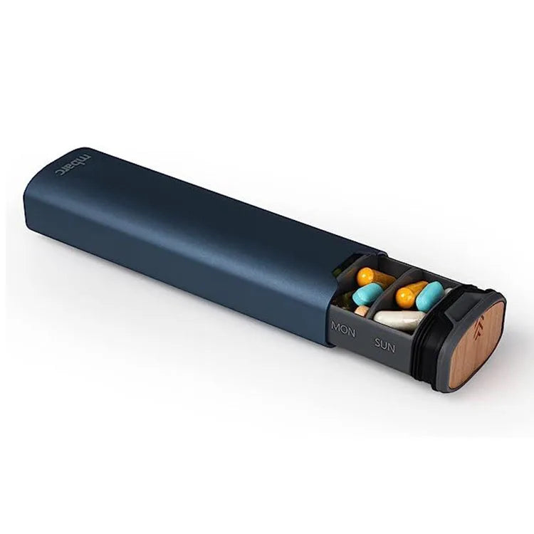 7-Dagars Pillerbox - Stilren Aluminium & Trä Pillerorganisator för Vitaminer & Medicin Carvallo