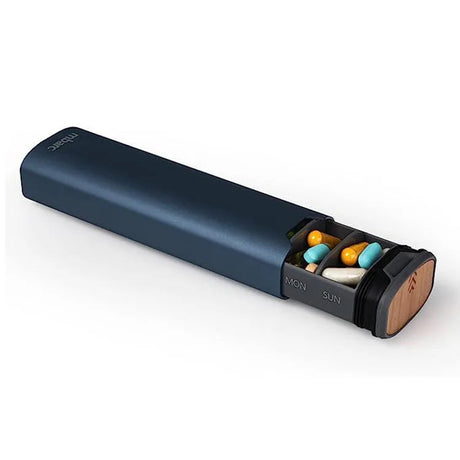 7-Dagars Pillerbox - Stilren Aluminium & Trä Pillerorganisator för Vitaminer & Medicin Carvallo