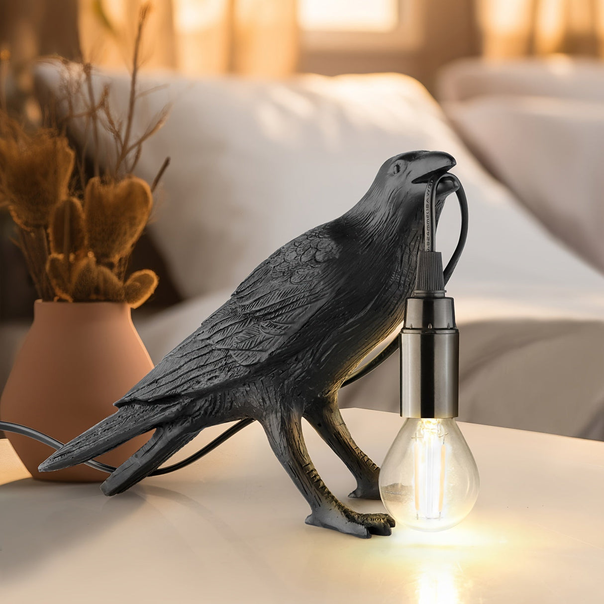 RavenLicht - Svart Korp Bordslampa, USB Driven, Harmlampa för Vardagsrum och Sovrum Carvallo