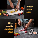 SteelEdge – Dubbelsidig skärbräda i rostfritt stål med saftspår och halkfritt grepp MILA Sverige