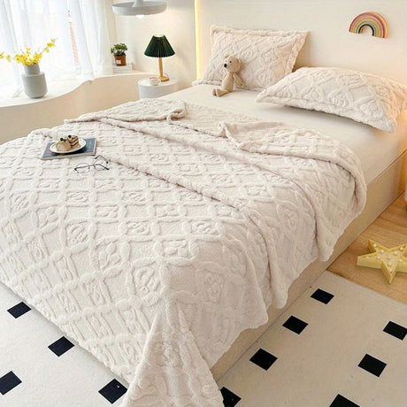 Mjukt Vinter Fleece Täcke – Elegant Blad Broderi Accent Carvallo