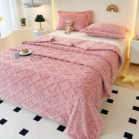 Mjukt Vinter Fleece Täcke – Elegant Blad Broderi Accent Carvallo