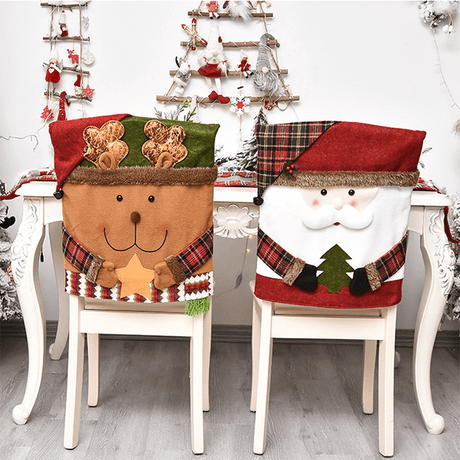 3x Juldekorerande Stolsöverdrag för Ryggstödet 48x54cm - Jultomte, Snögubbe, Ren-Jul-BB-Hemnix