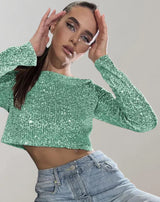 Dam Crop Top Glittrande Polyester Elastan