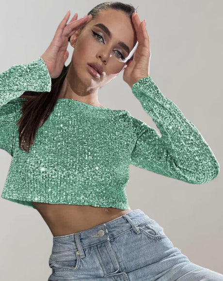 Dam Crop Top Glittrande Polyester Elastan Hemnix