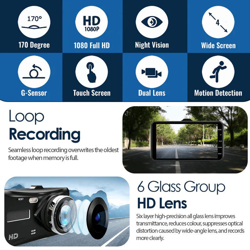 Dash Cam Framsidan Bakre Bilkamera Nattseende Carvallo