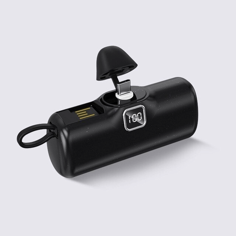 Bärbar Mini Powerbank 5000mAh-Personligt-BB-Svart-Typ C-Hemnix