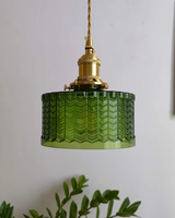 Vintage Glass Ceiling Pendant | Textured Glass & Brass | Warm 3000K Glow Carvallo
