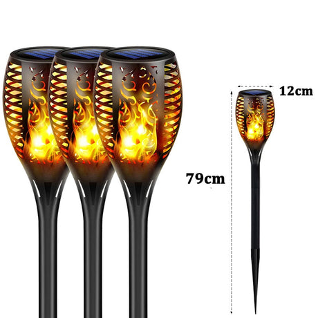 Solcellsdriven LED Lykta för Utomhusbruk | IP65 Vattentät Trädgårdsfackla med Flammeffekt – Energisnål & Automatisk Tändning-Kök-BB-3 Pack-12 x 79cm-Hemnix